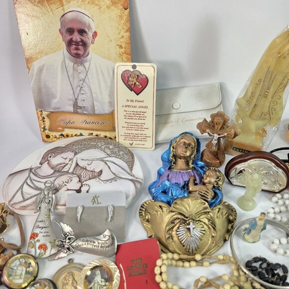 Huge Lot Of Religious Items Catholic Rosaries Medals Water Font and More - Picture 2 of 9